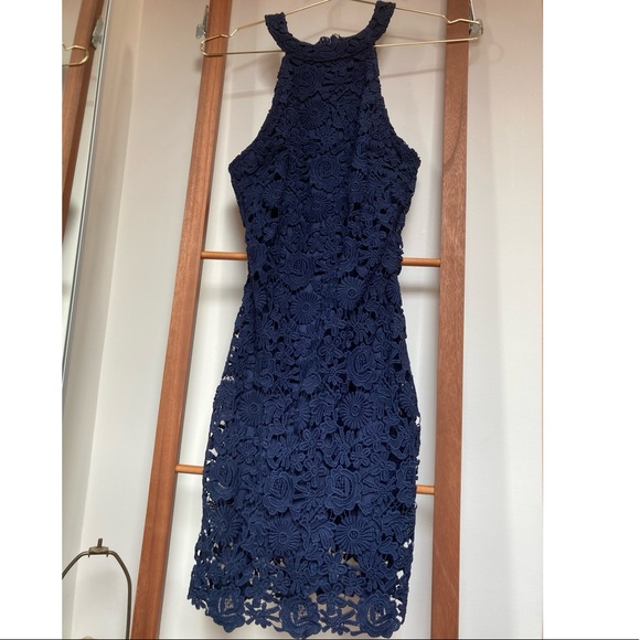Lulu’s Love Poem Navy Blue Lace Mini Dress in Navy Valentine’s Day Dress - Picture 3 of 10